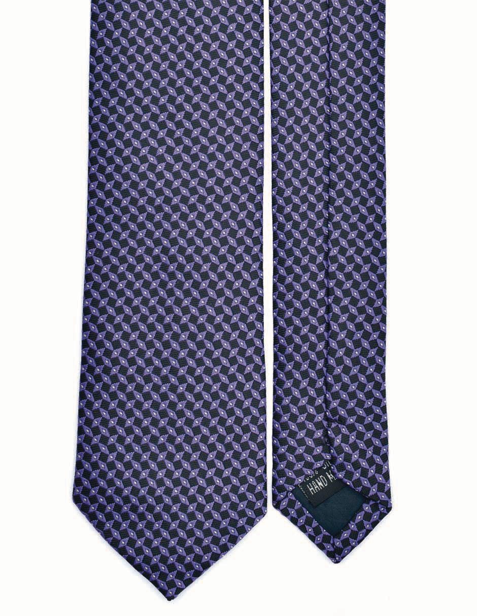 Set corbata slim de seda estampado rombos para hombre