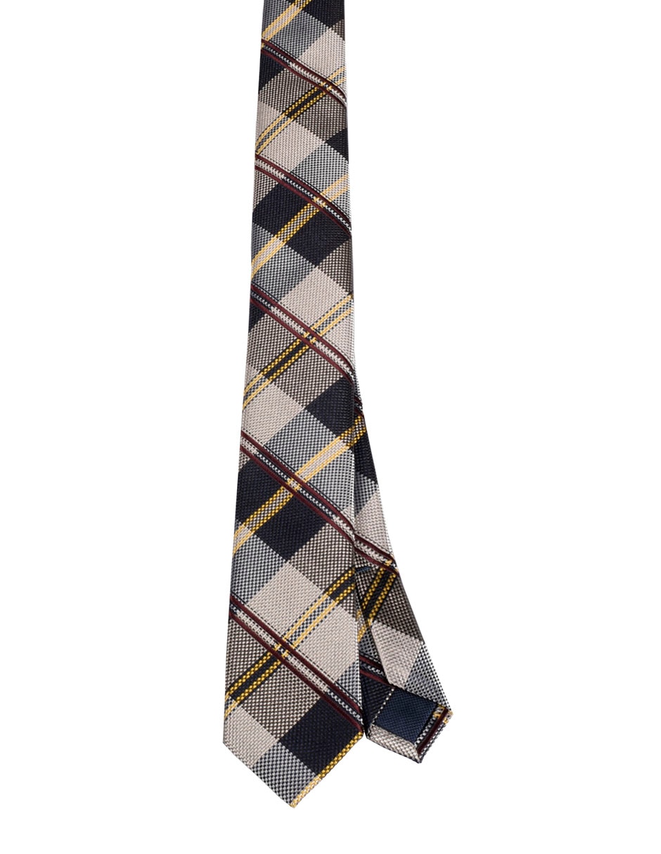 Corbata slim de seda estampado a cuadros para hombre