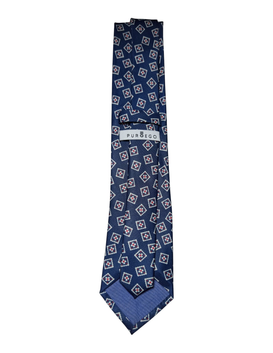 Corbata Puroego regular de seda estampado geométrico para hombre