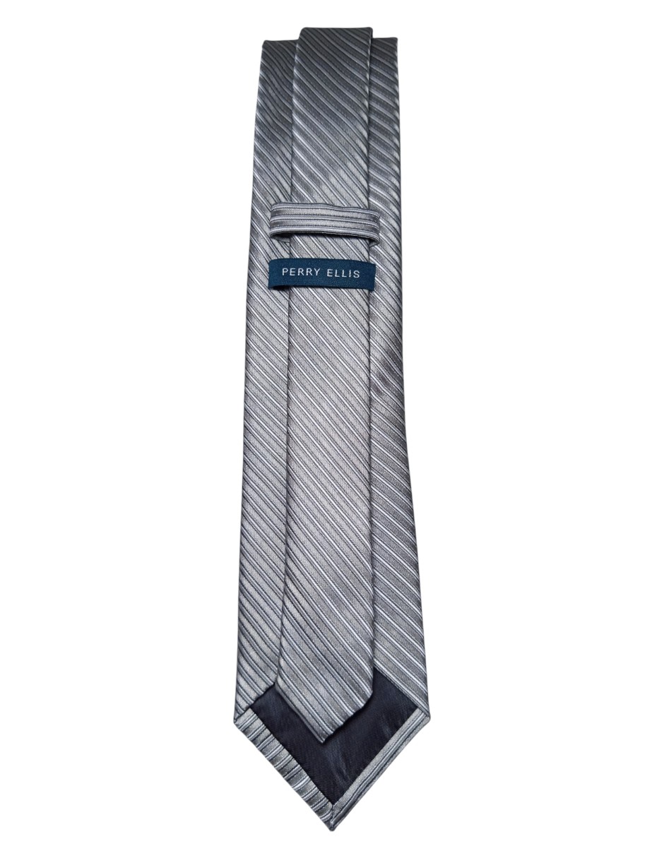 Corbata Perry Ellis regular de seda estampado a rayas para hombre