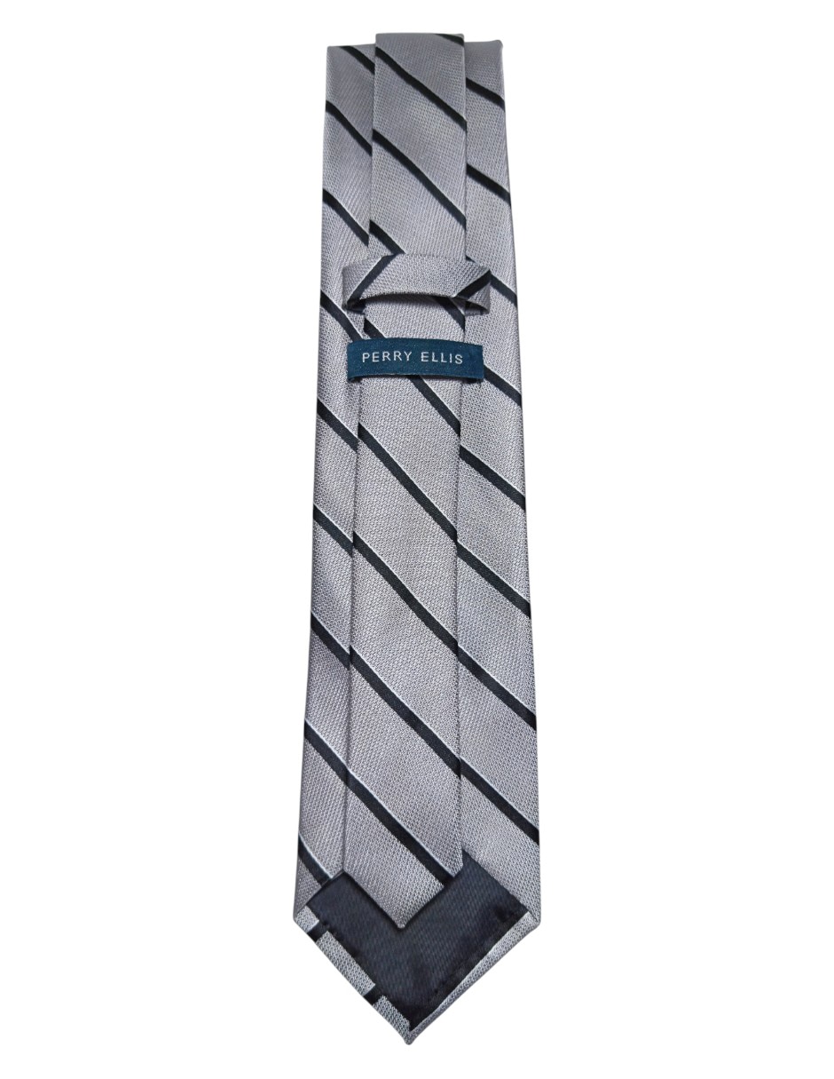 Corbata Perry Ellis regular de seda estampado a rayas para hombre