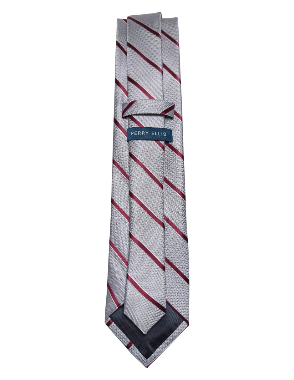 Corbata Perry Ellis regular de seda estampado a rayas para hombre