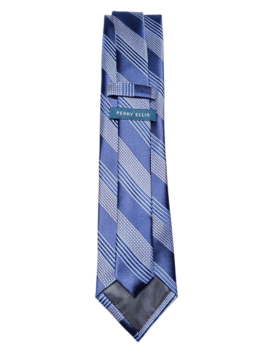Corbata Perry Ellis regular de seda estampado a rayas para hombre