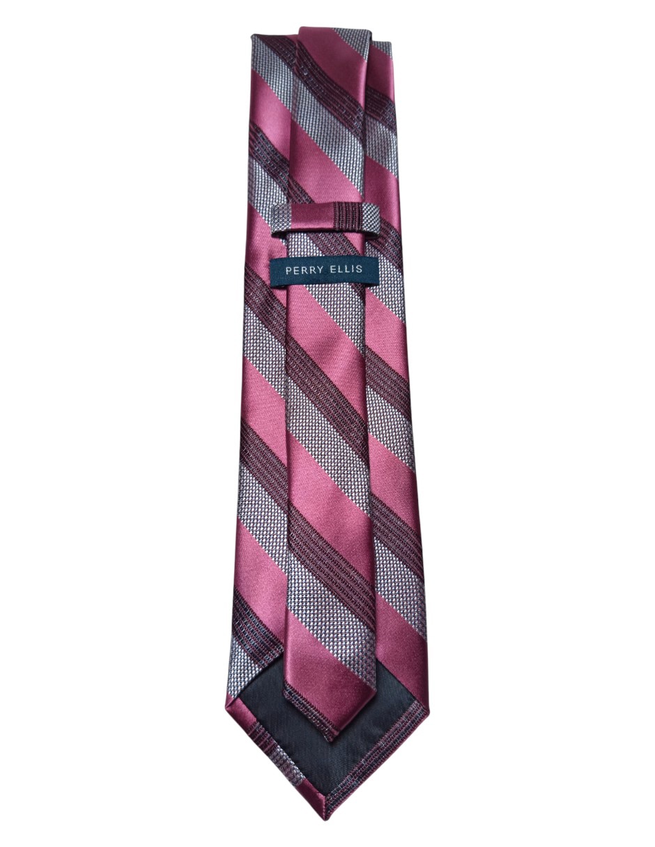 Corbata Perry Ellis regular de seda estampado a rayas para hombre