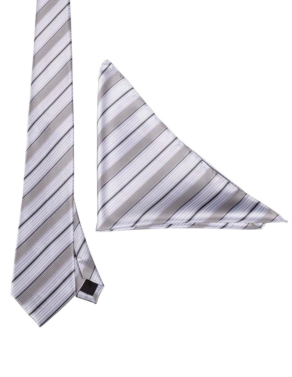 Set de corbata y pañuelo JBE regular estampado a rayas para hombre