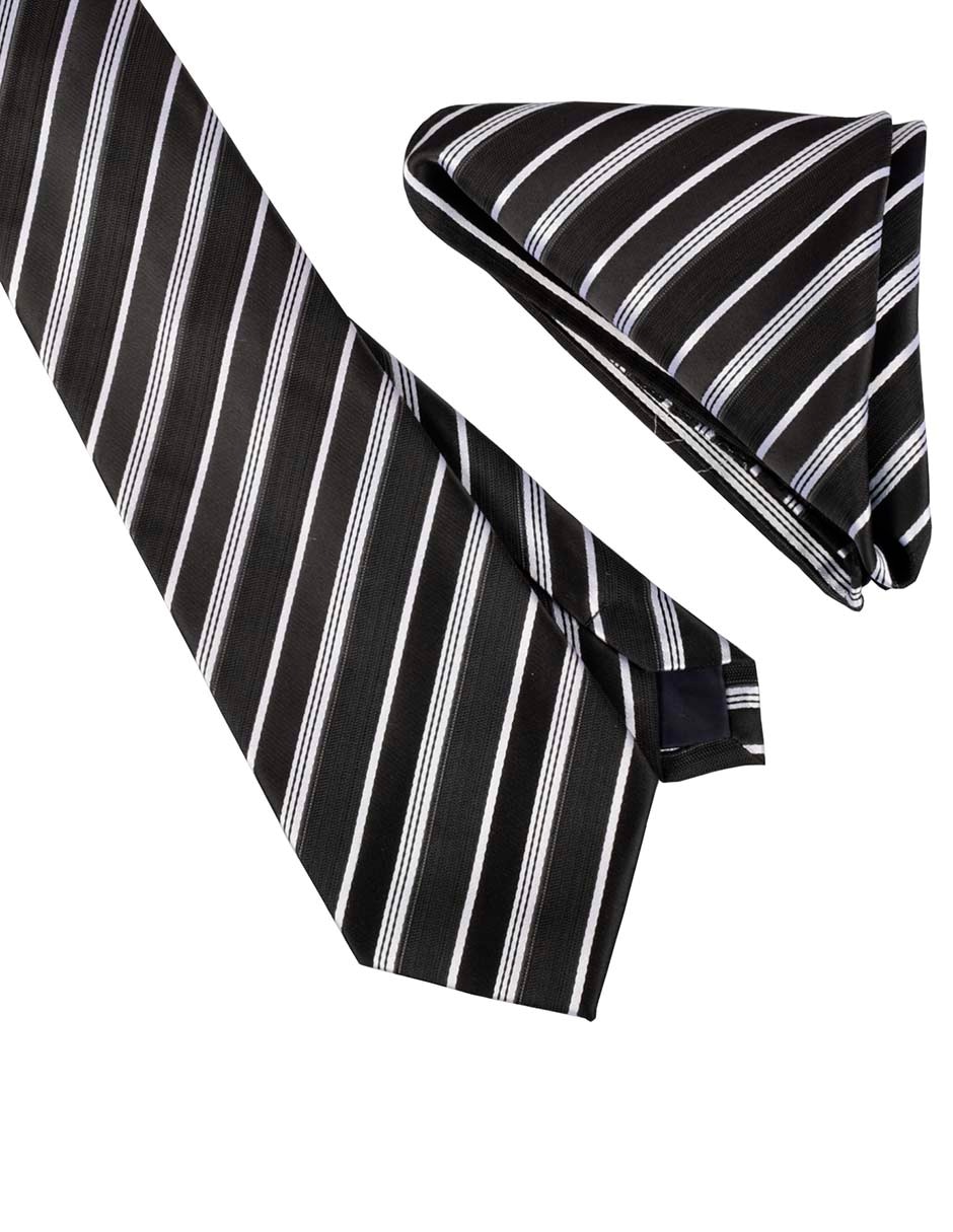 Set de corbata y pañuelo regular estampado a rayas para hombre