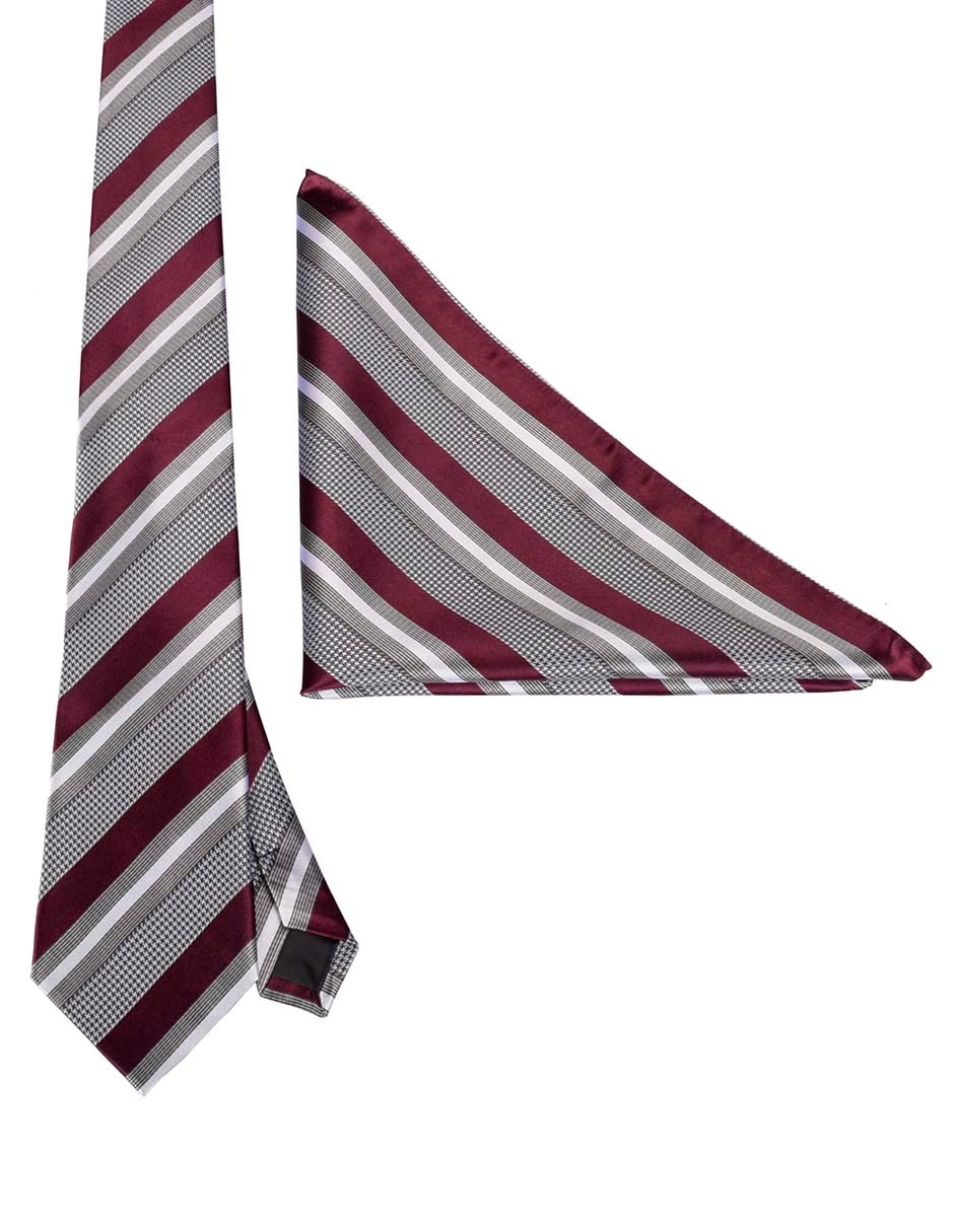 Set de corbata y pañuelo regular estampado a rayas para hombre