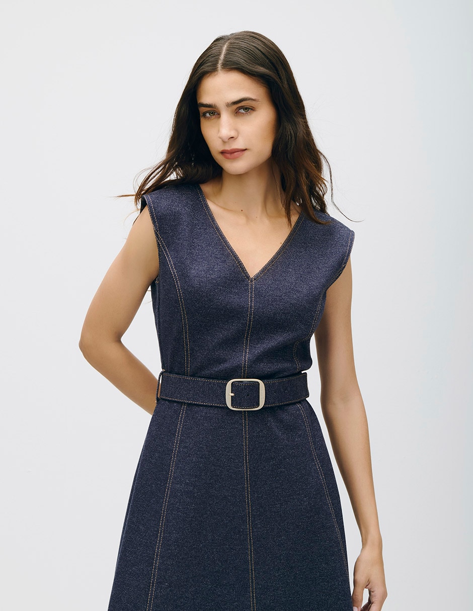 Vestido midi casual terra para mujer