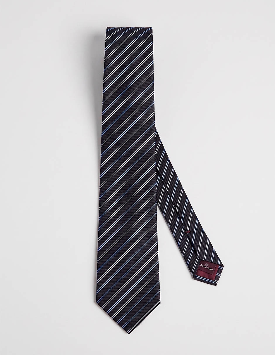 Corbata calderoni regular de seda estampado a rayas para hombre