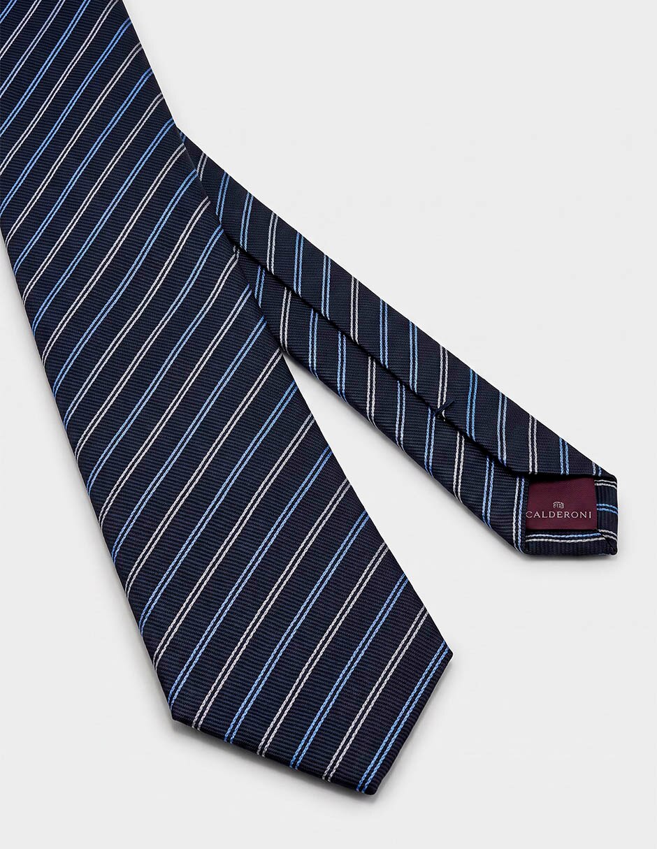 Corbata calderoni regular de seda estampado a rayas para hombre