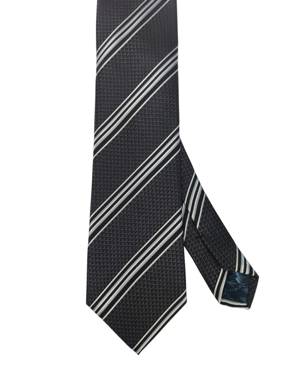 Corbata regular de seda estampado a rayas para hombre 1