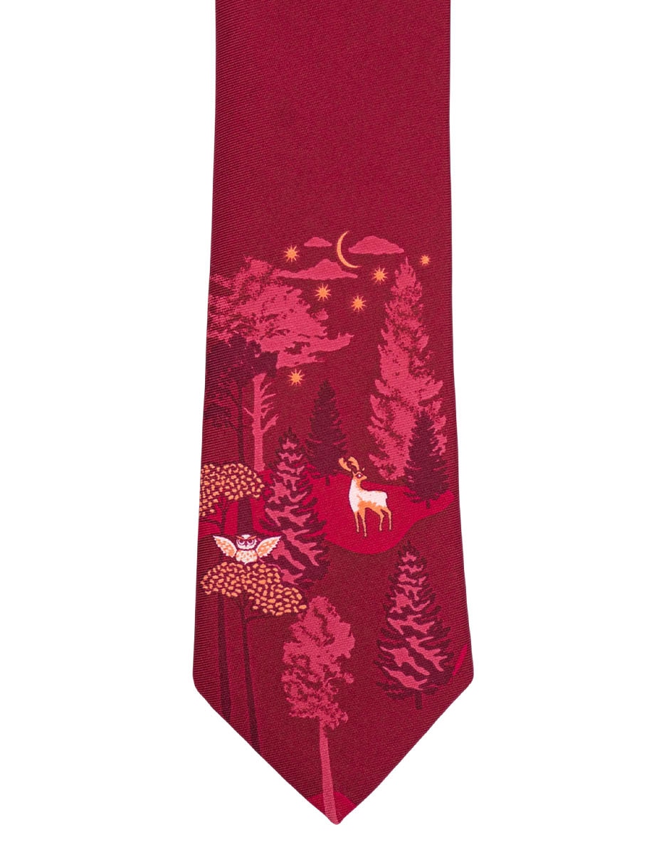 Corbata Animales Nocturnos slim de seda estampado para hombre