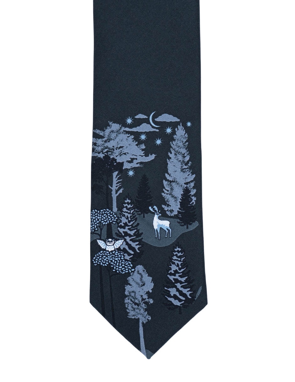 Corbata Animales Nocturnos slim de seda estampado para hombre