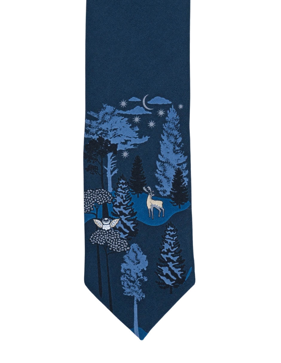 Corbata Animales Nocturnos slim de seda estampado para hombre