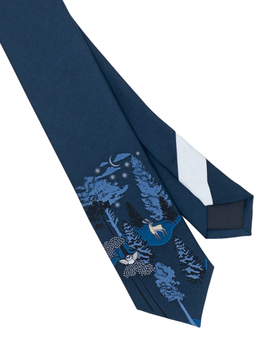 Corbata Animales Nocturnos slim de seda estampado para hombre 5