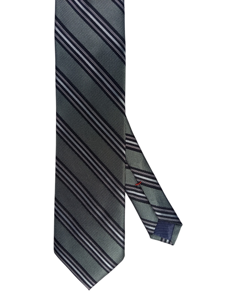 Corbata regular de seda estampado a rayas para hombre 1