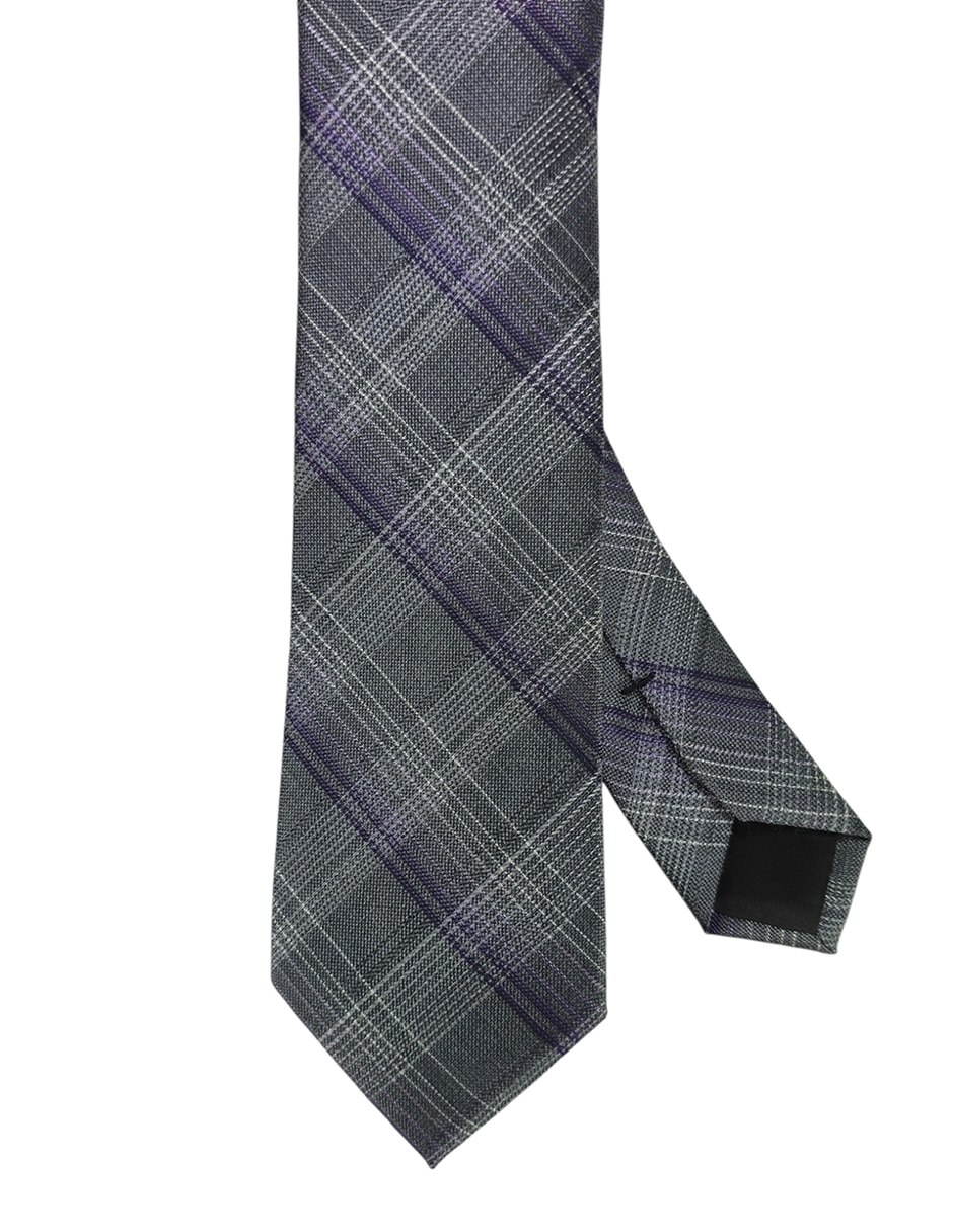 Corbata regular de seda estampado a cuadros para hombre 1