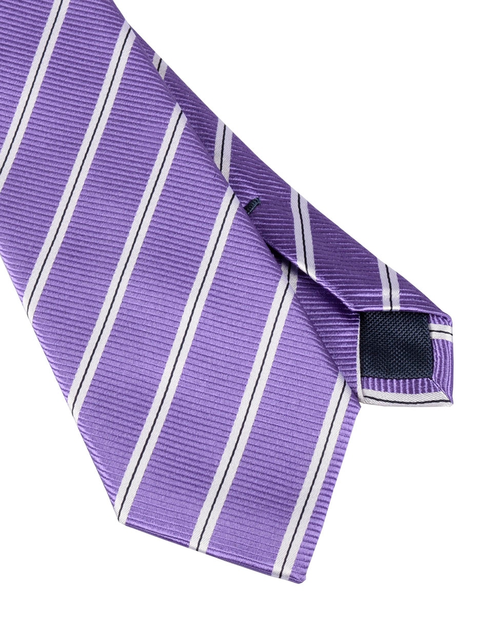 Corbata regular de seda estampado a rayas para hombre 3