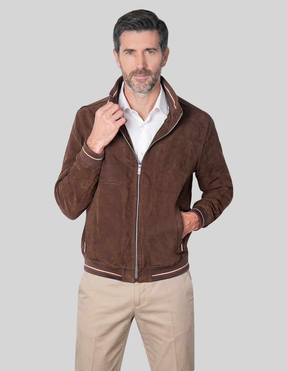 Chamarra bomber de gamuza con bolsillos para hombre